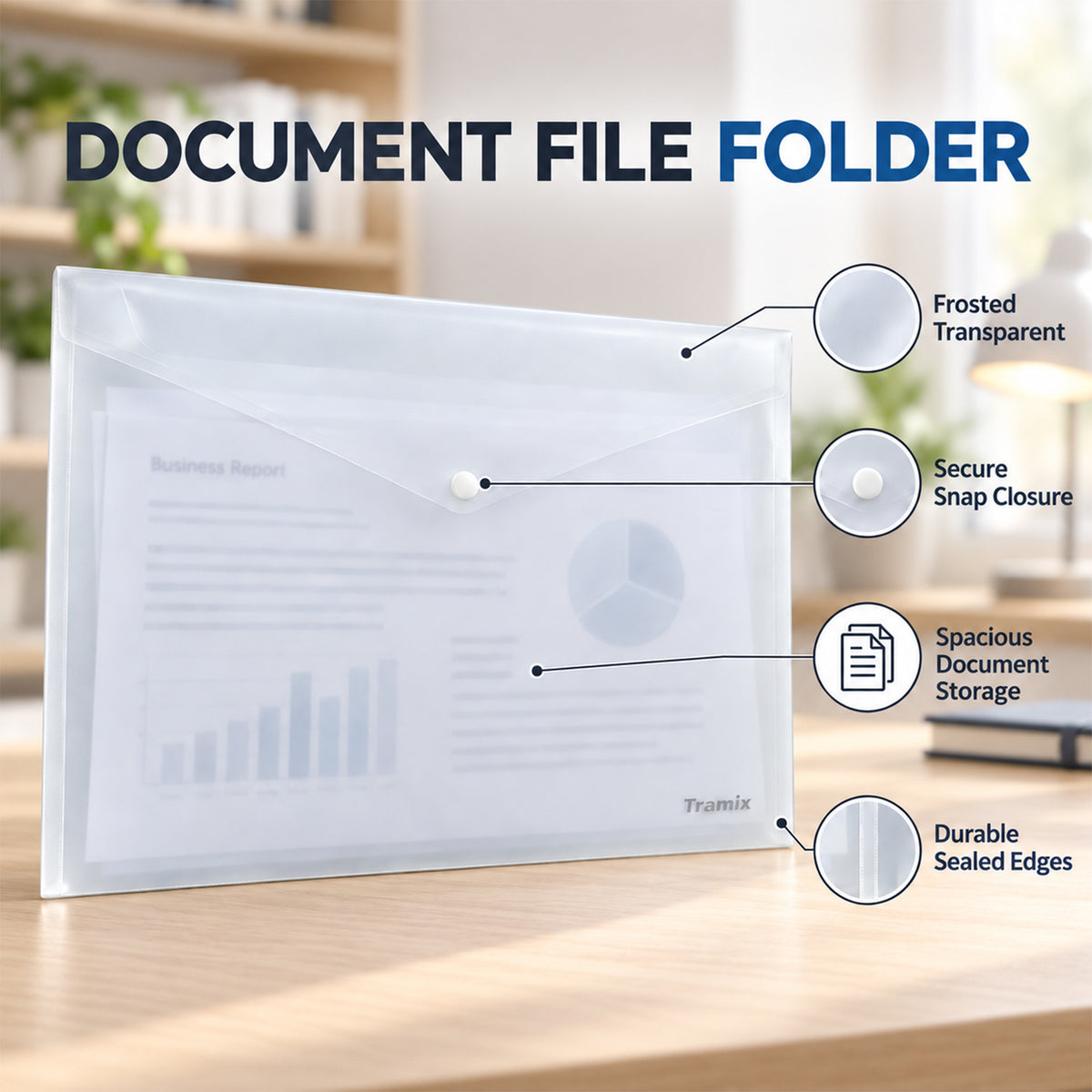 Transparent Plastic Document Folder Envelope Bag with Button for Office (1 Pc)