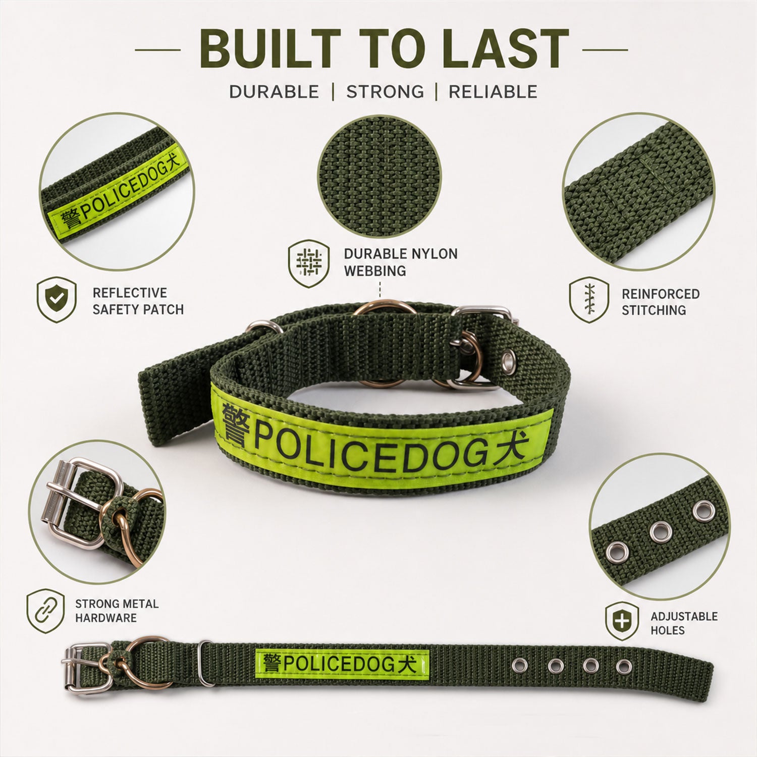 Adjustable nylon dog collar with D-ring for leash attachment