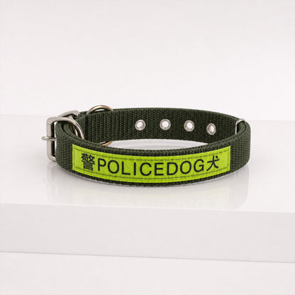 Durable nylon dog collar being adjusted for a fit