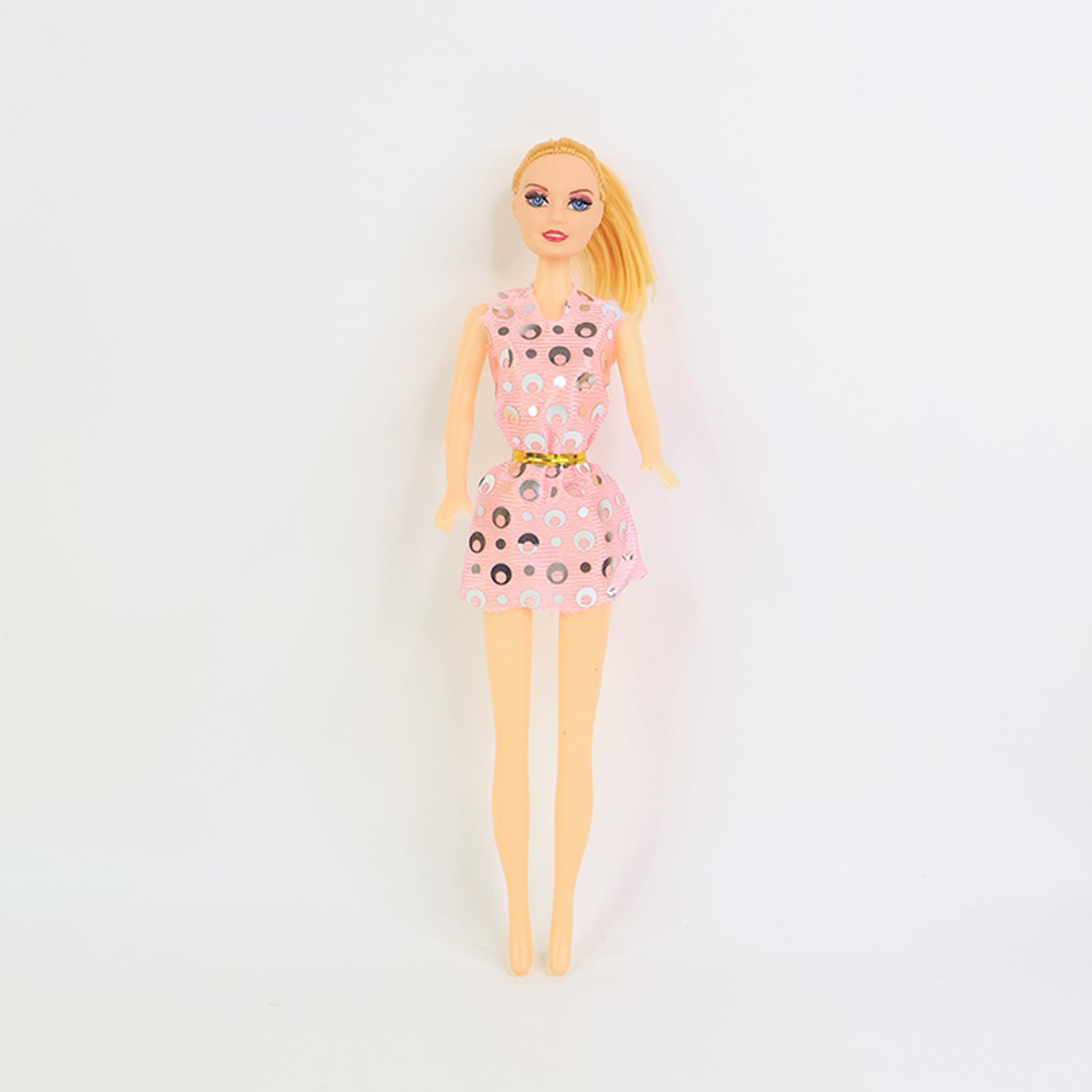 Premium Fashion Doll with Polka-Dotted Dress and Stylish Belt (1 Pc)