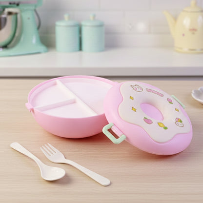 Donut Shaped Double Insulated 3 Compartment Lunch Box (1 Pc / Mix Color)