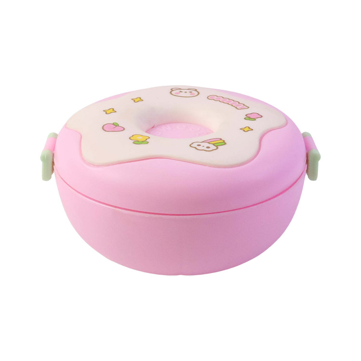 Donut Shaped Double Insulated 3 Compartment Lunch Box (1 Pc / Mix Color)