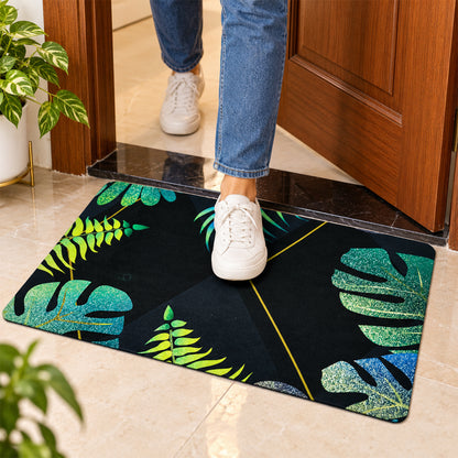 Decorative Tropical Leaf Print Floor Mat for Indoor Doorways (1 Pc, 59.5x40 Cm)