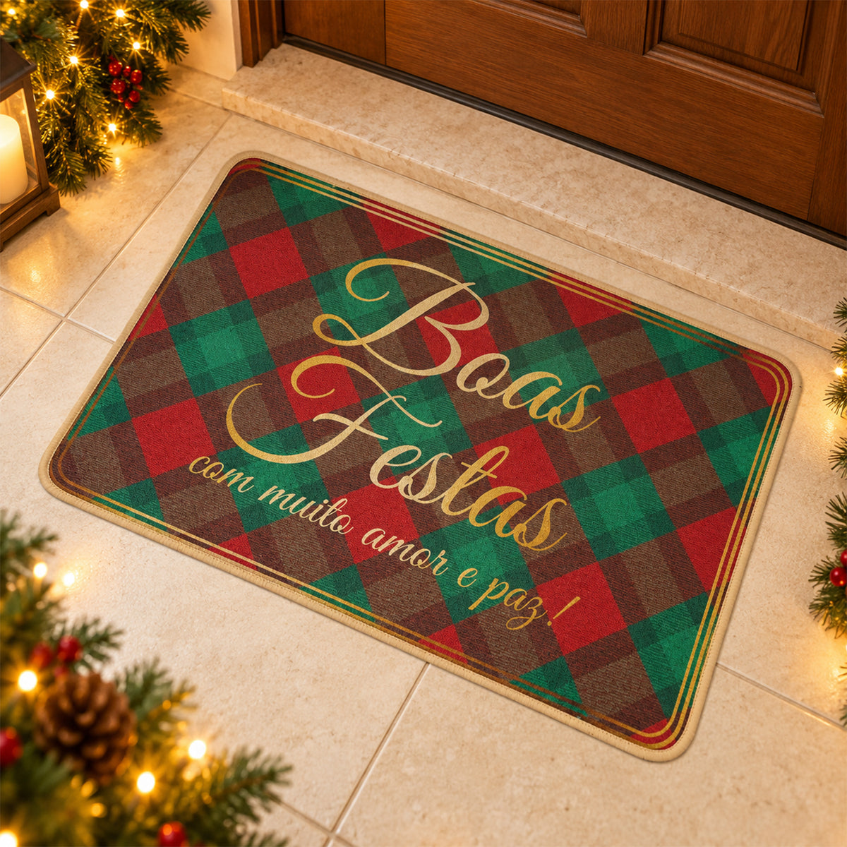 Decorative Festive Check Print Floor Mat for Indoor Doorways (1 Pc, 56.7x38 Cm)