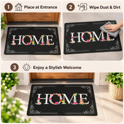Decorative Door Mat, Floral HOME Print Non-Slip Entrance Mat (1 Pc, 75.5x44 Cm)