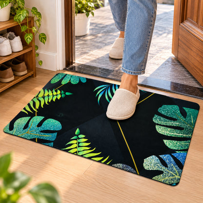 Decorative Tropical Leaf Print Floor Mat for Indoor Doorways (1 Pc, 59.5x40 Cm)