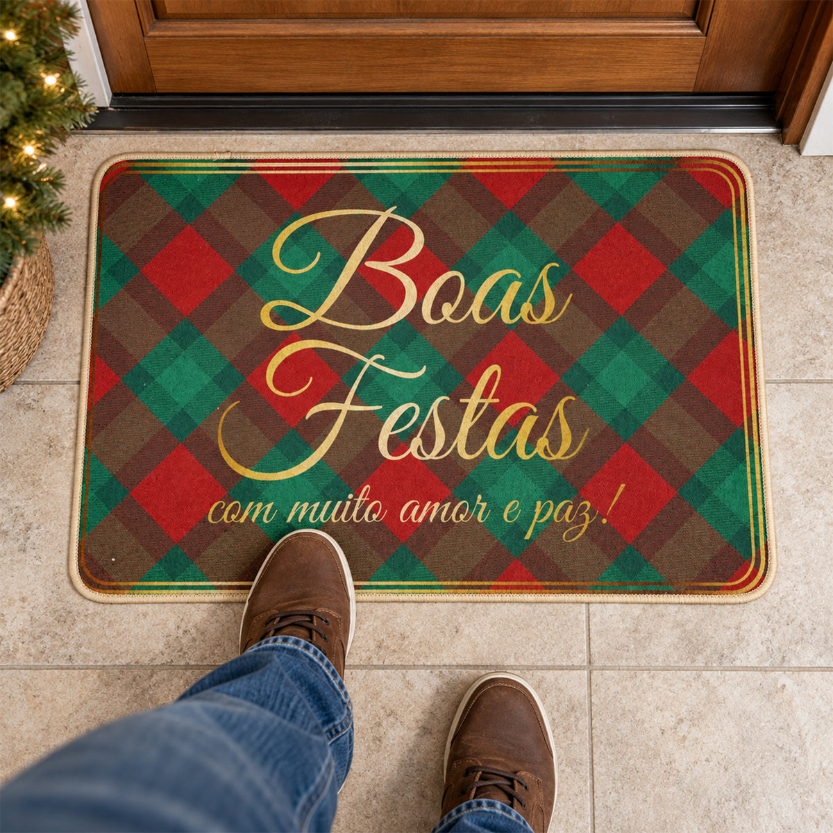 Decorative Festive Check Print Floor Mat for Indoor Doorways (1 Pc, 56.7x38 Cm)