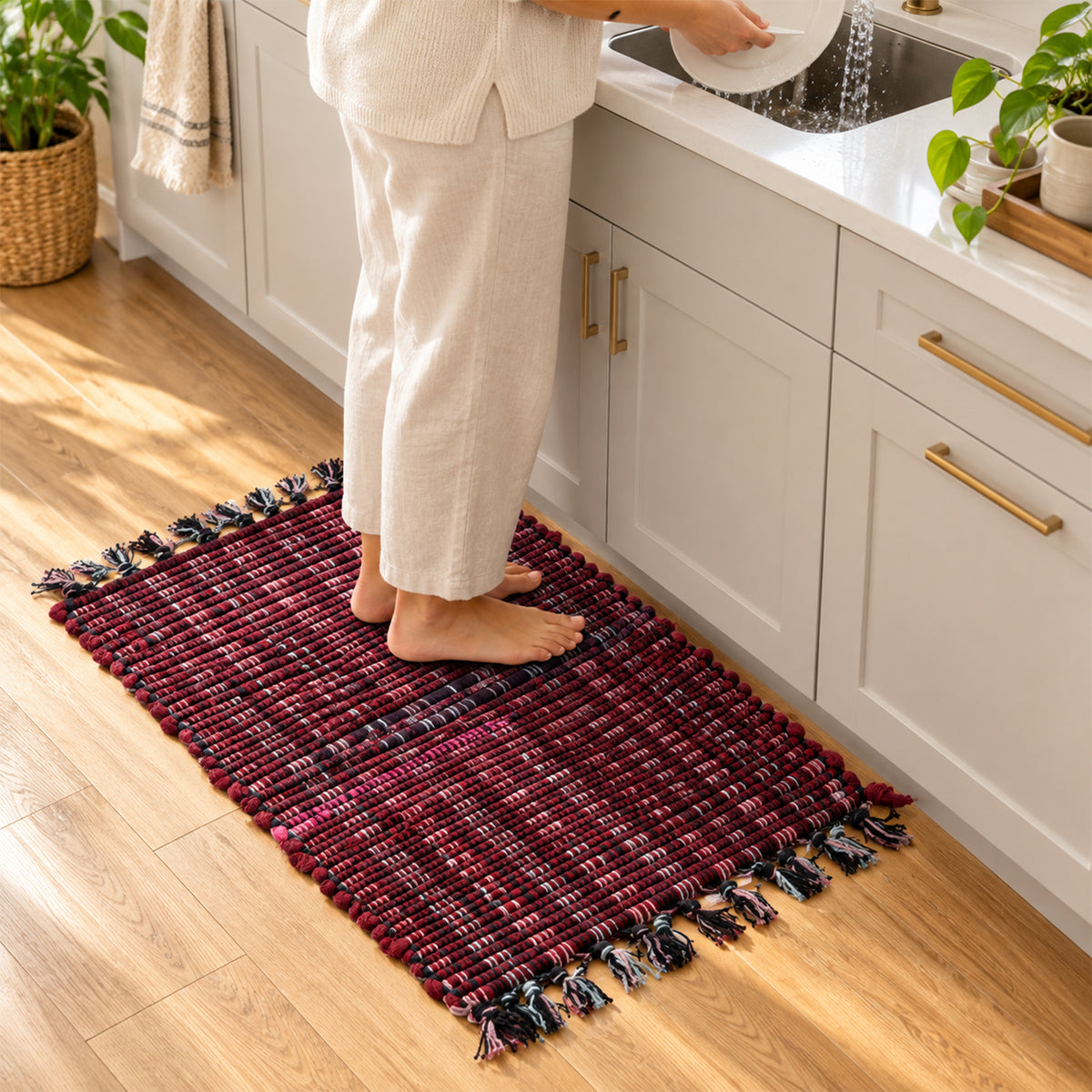 Soft Woven Decorative Floor Mat with Tassel Edges for Home (1 Pc, 59x37 Cm)