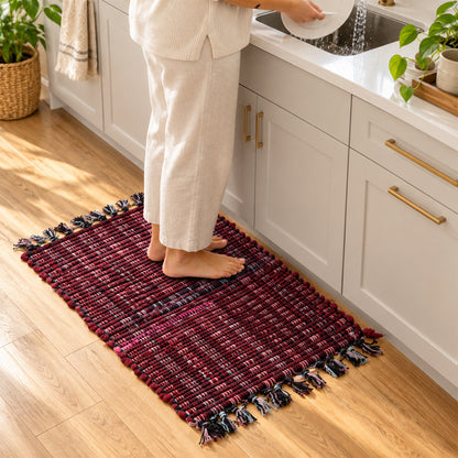 Soft Woven Decorative Floor Mat with Tassel Edges for Home (1 Pc, 59x37 Cm)