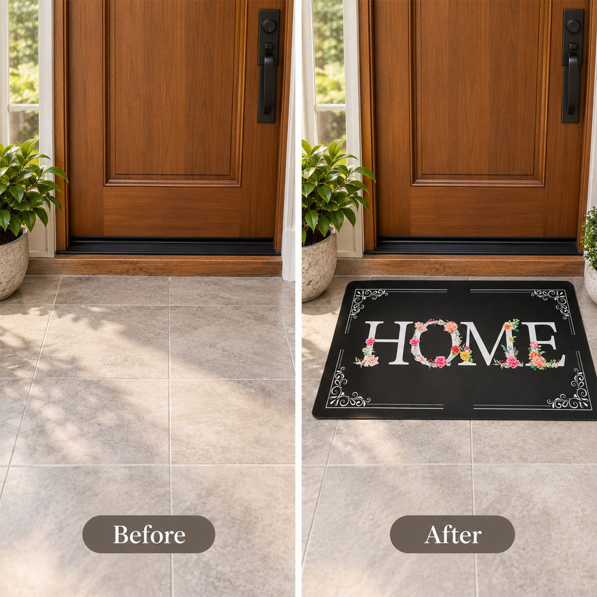 Decorative Door Mat, Floral HOME Print Non-Slip Entrance Mat (1 Pc, 75.5x44 Cm)