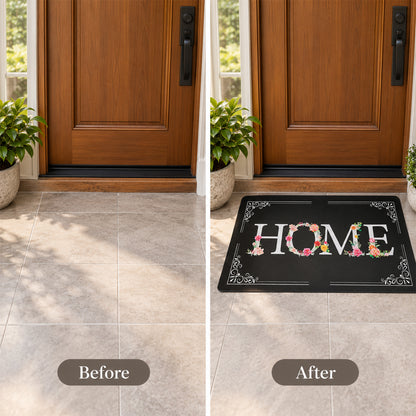 Decorative Door Mat, Floral HOME Print Non-Slip Entrance Mat (1 Pc, 75.5x44 Cm)