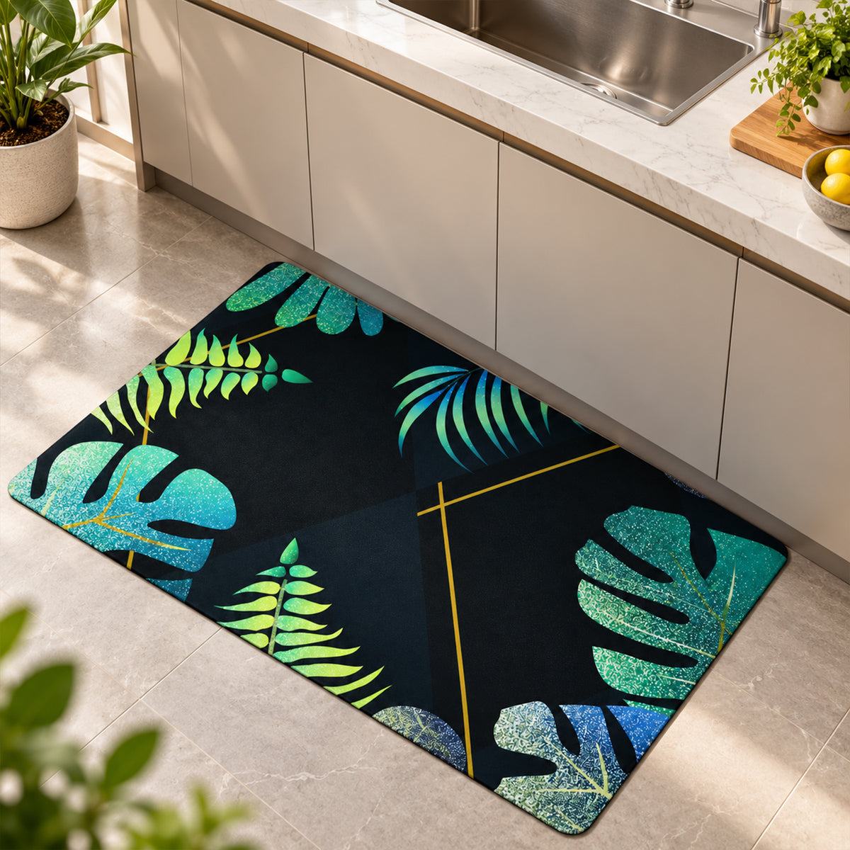 Decorative Tropical Leaf Print Floor Mat for Indoor Doorways (1 Pc, 59.5x40 Cm)