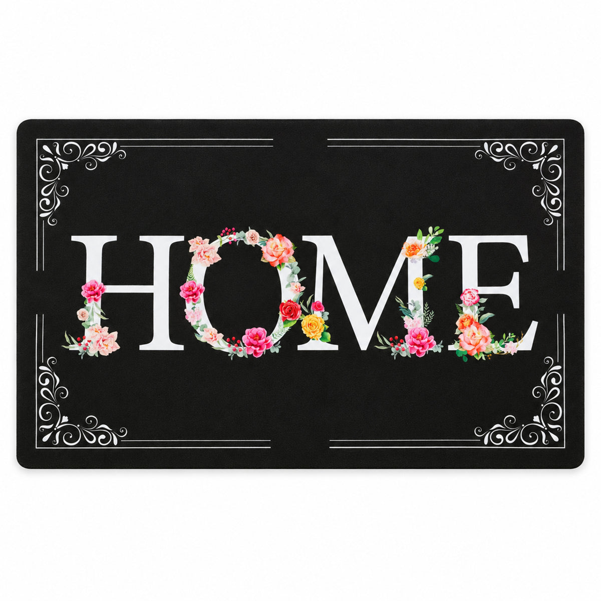 Decorative Door Mat, Floral HOME Print Non-Slip Entrance Mat (1 Pc, 75.5x44 Cm)