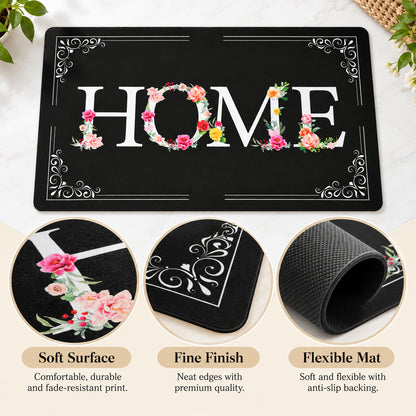 Decorative Door Mat, Floral HOME Print Non-Slip Entrance Mat (1 Pc, 75.5x44 Cm)