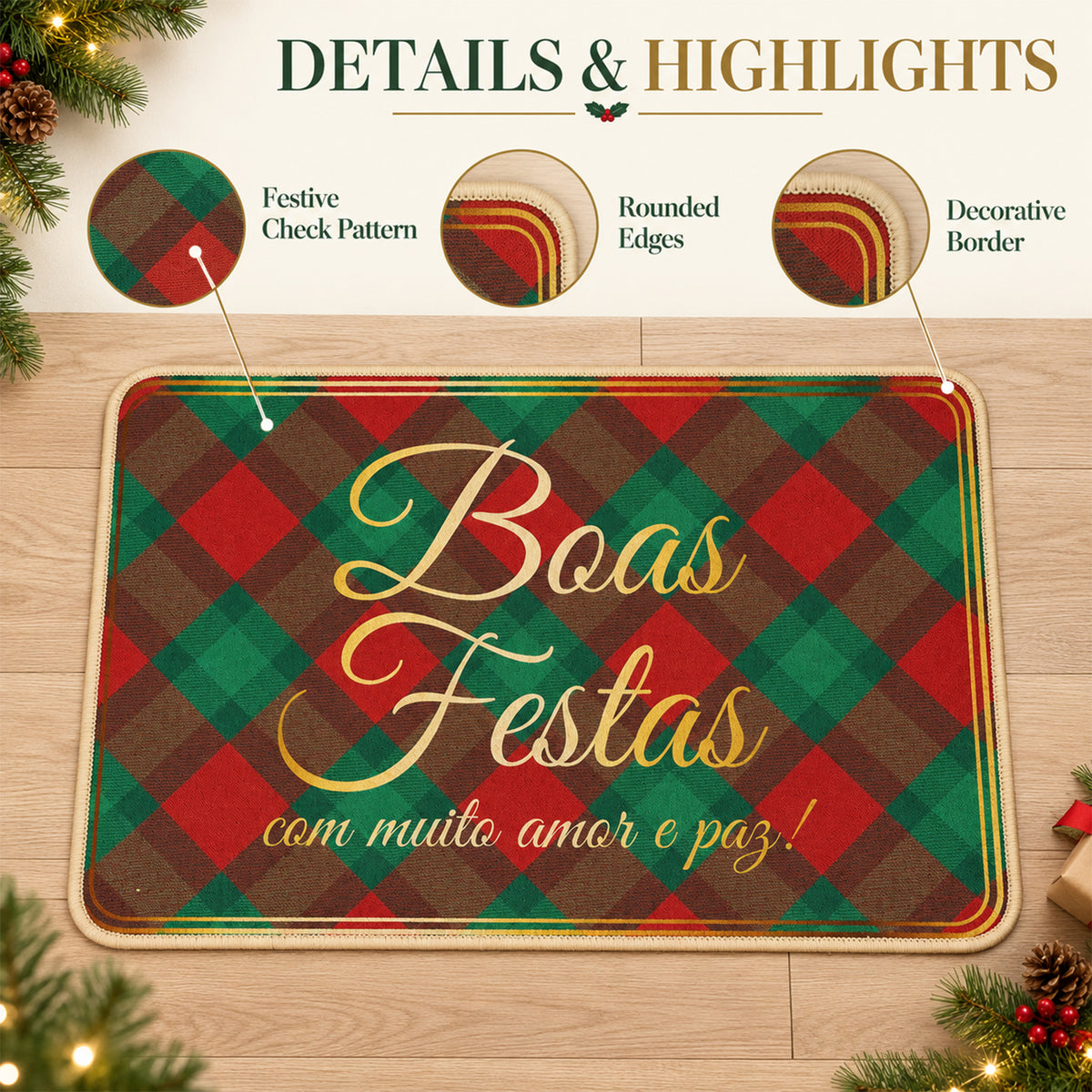 Decorative Festive Check Print Floor Mat for Indoor Doorways (1 Pc, 56.7x38 Cm)