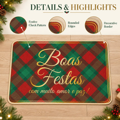 Decorative Festive Check Print Floor Mat for Indoor Doorways (1 Pc, 56.7x38 Cm)