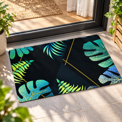 Decorative Tropical Leaf Print Floor Mat for Indoor Doorways (1 Pc, 59.5x40 Cm)