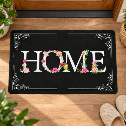 Decorative Door Mat, Floral HOME Print Non-Slip Entrance Mat (1 Pc, 75.5x44 Cm)