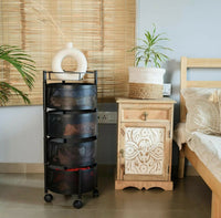 Round 4-Layer Kitchen Trolley with Rust-Resistant Mesh Baskets & 360° Swivel Wheels