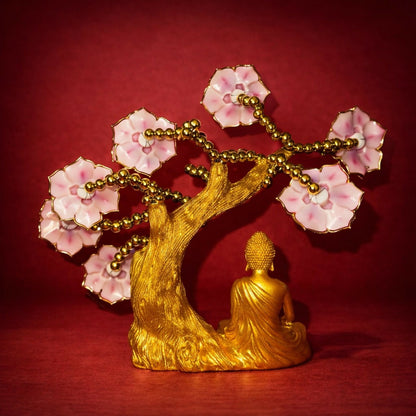 Red Buddha Tree Showpiece with Evil Eye & Floral Design for Home Decor