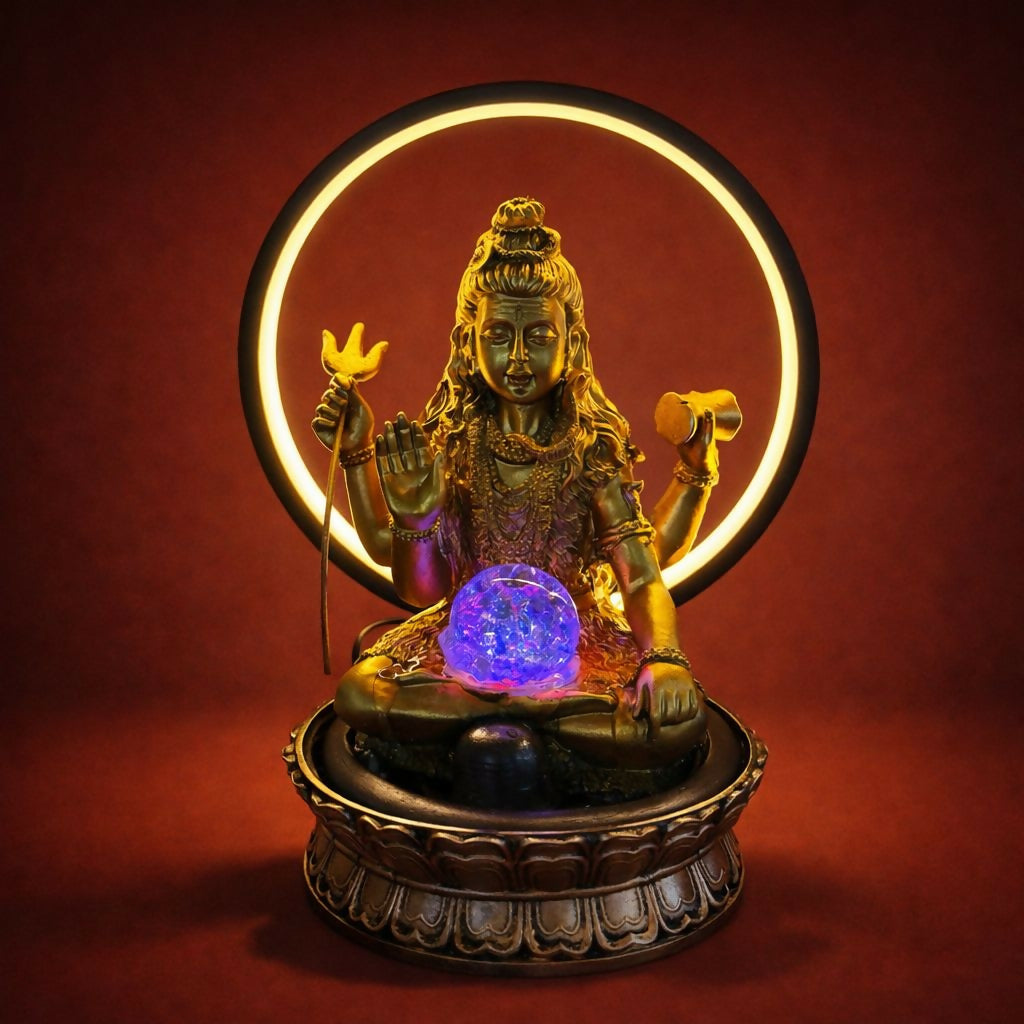 Lord Shiva LED Water Fountain with Halo Ring Light