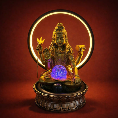 Lord Shiva LED Water Fountain with Halo Ring Light