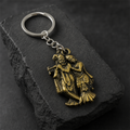 Antique Gold Tone Radha Krishna Keychain with Decorative Religious Charm