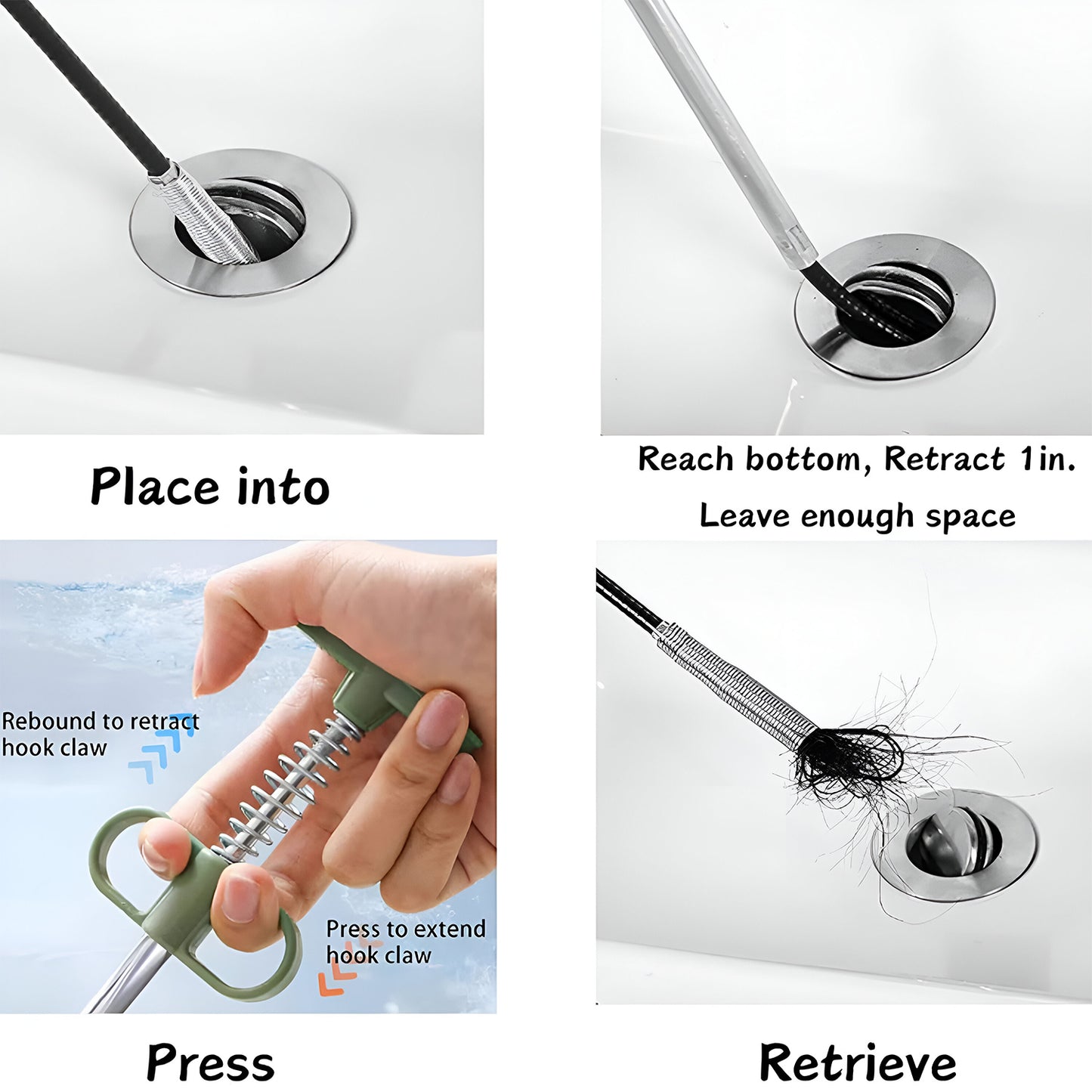 Flexible Spring Drain Cleaning Tool with Hand Grip (1 Pc / 89 Cm)