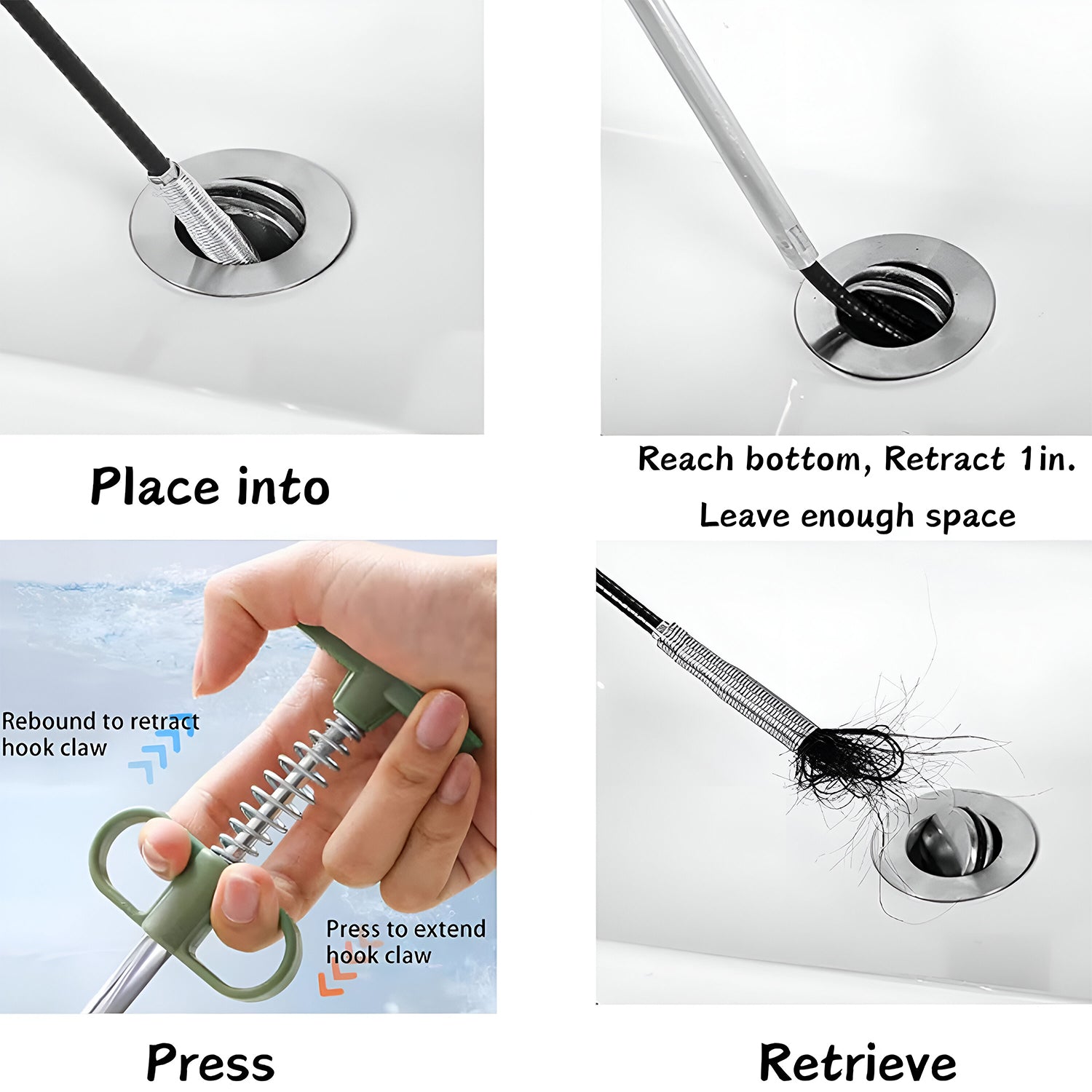 Flexible Spring Drain Cleaning Tool with Hand Grip (1 Pc / 89 Cm)