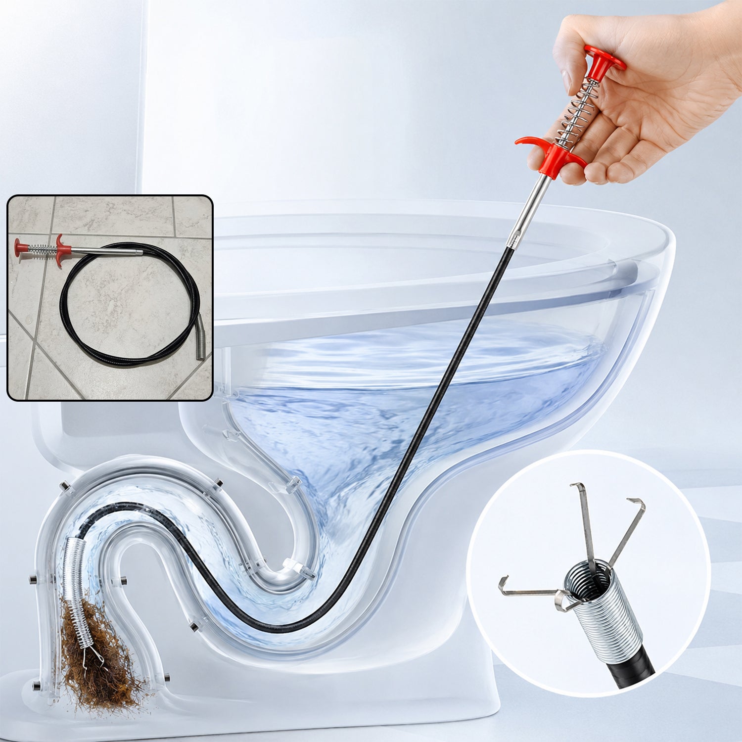 Premium Spring Drain Dredging Tool 63 Inch Sink Cleaner Claw Grabber (1 Pc)