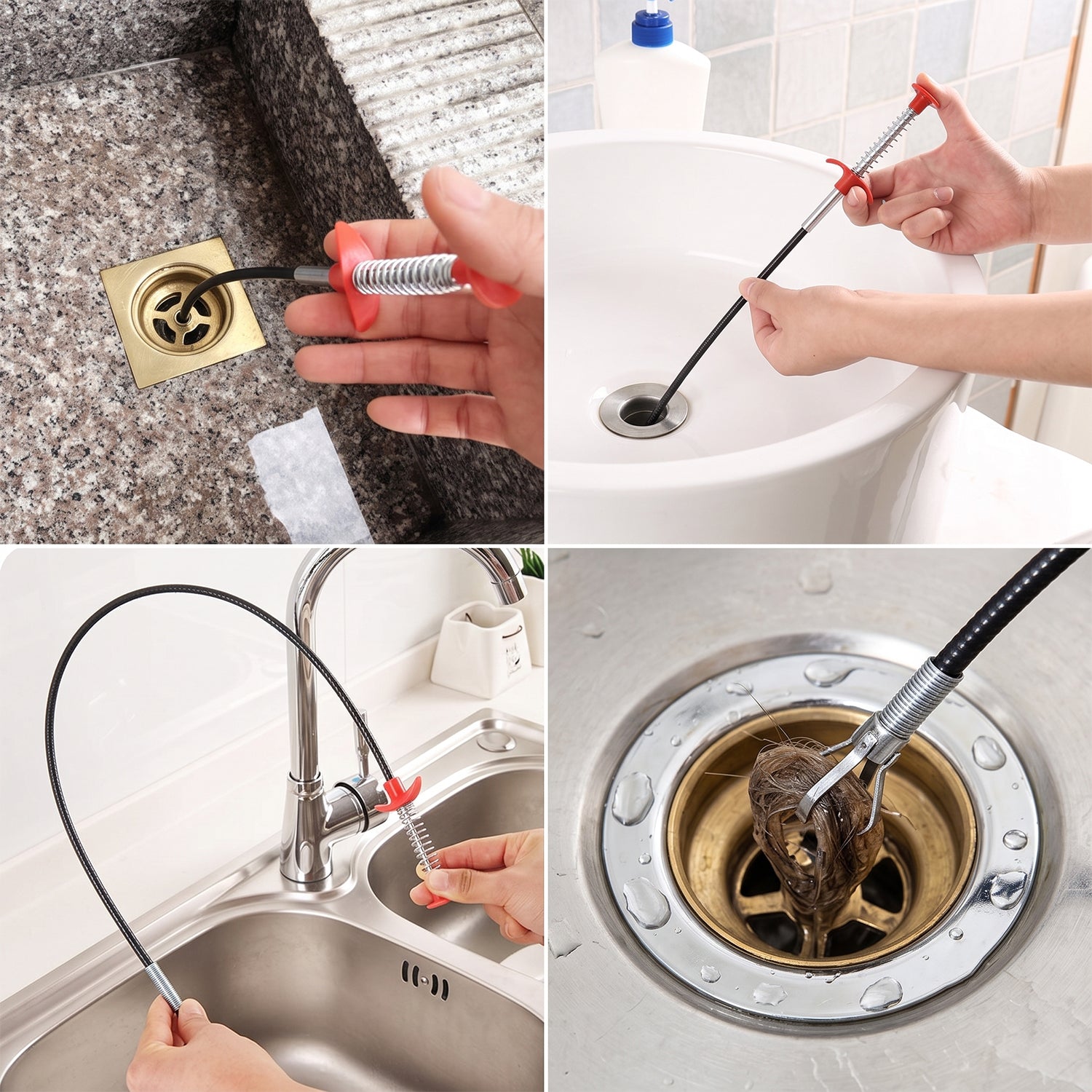 Premium Spring Drain Dredging Tool 61 Inch Sink Cleaner Claw Grabber (1 Pc)