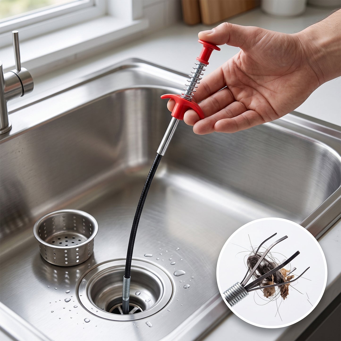 Premium Spring Drain Dredging Tool 61 Inch Sink Cleaner Claw Grabber (1 Pc)