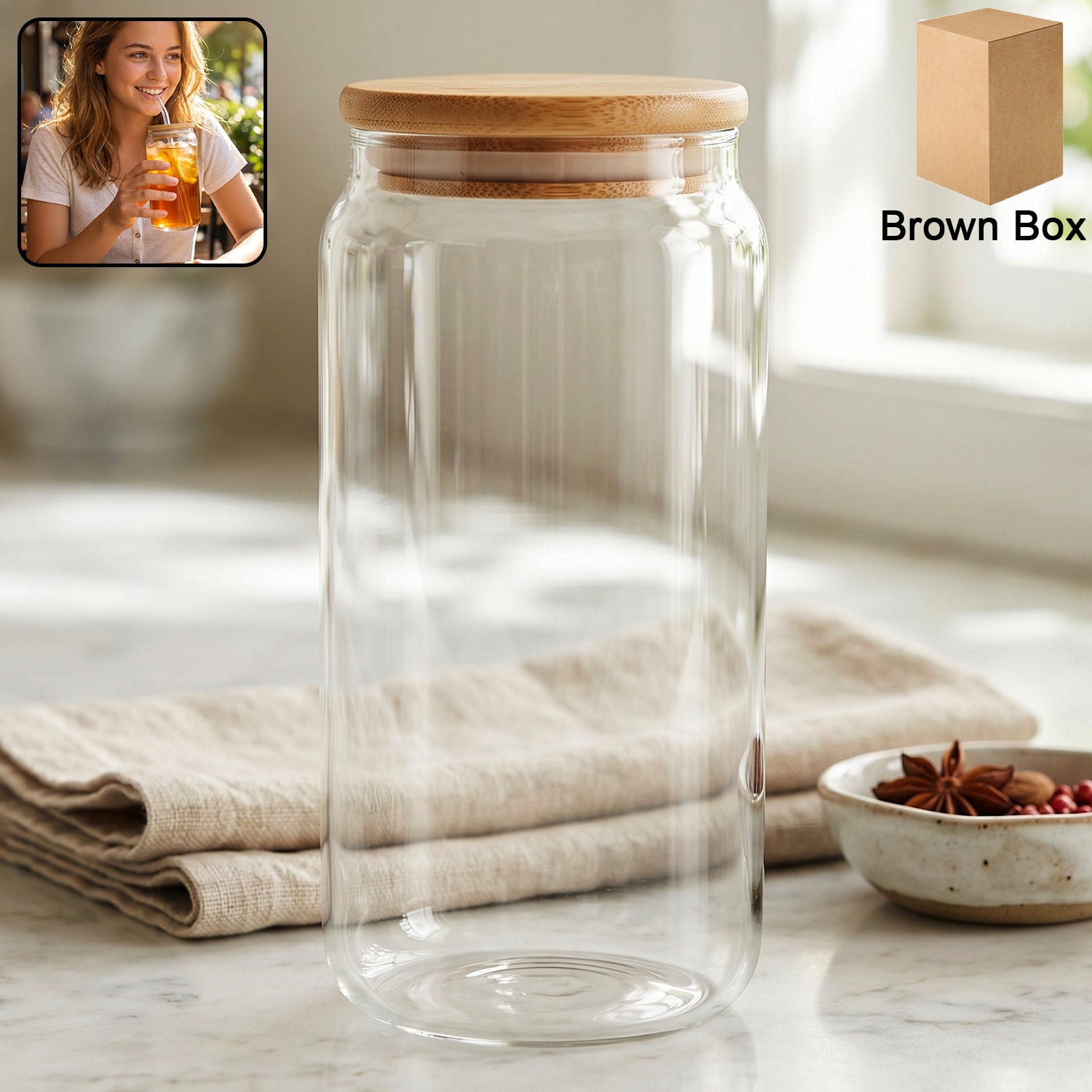 Airtight glass storage jar bamboo lid