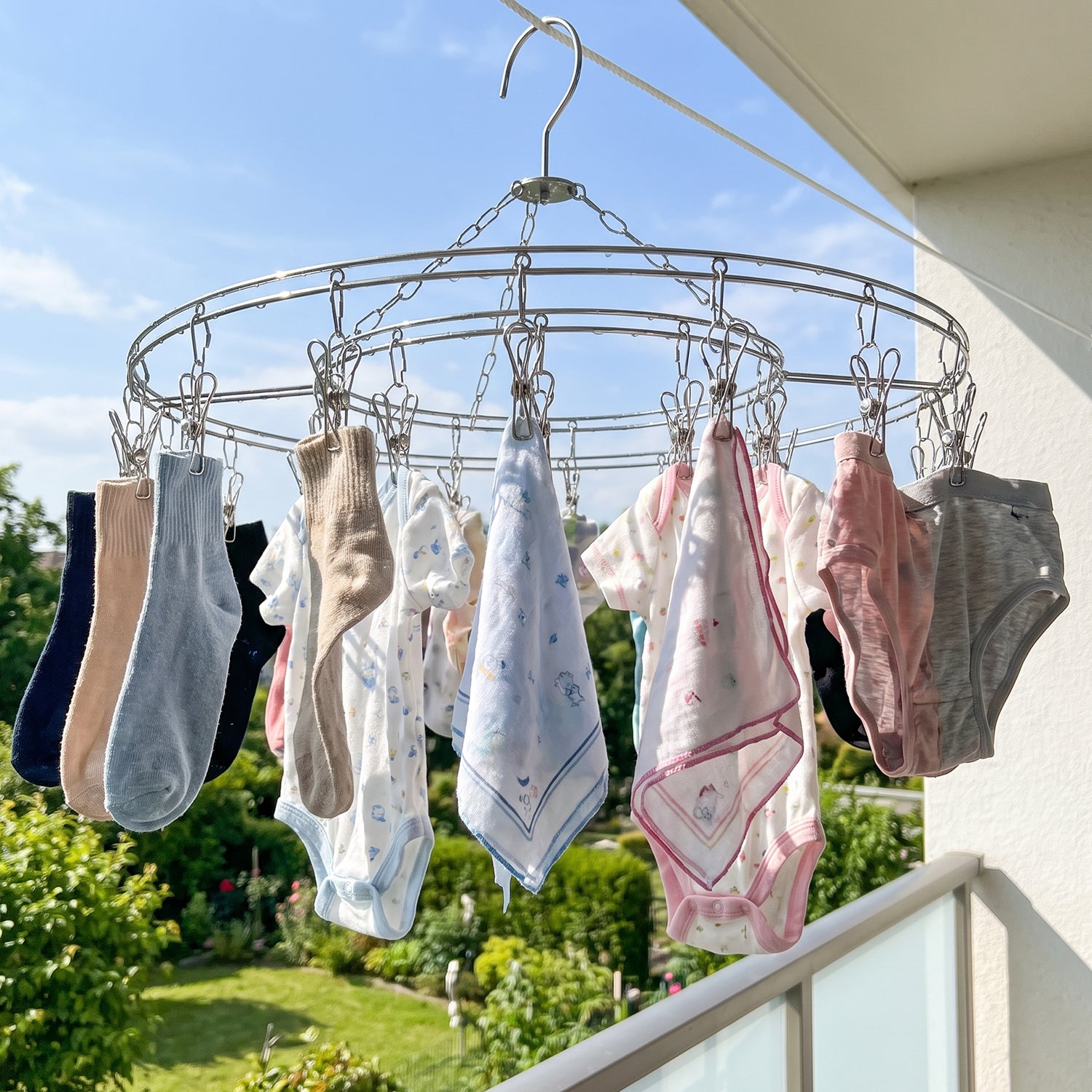 Stainless Steel Round Multi Clip Drying Hanger for Socks and Underwear (1 Pc)