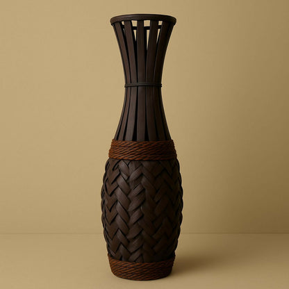 HOME DECOR Handcrafted Brown Woven Decorative Floor Vase | Tall Lightweight Flower Pot with Rope Design | Modern Home Décor Accent for Living Room, Bedroom, Hallway, Office – Suitable for Artificial & Dried Flowers (Approx. 27 Inch)