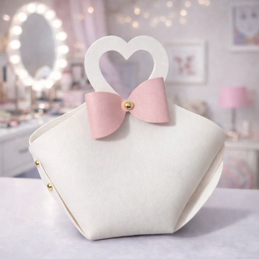 White Mini Handheld Bag for Women | Heart Handle Stylish Casual & Gift Purse