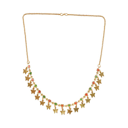 Gold Charm Necklace with Colorful Stones & Butterfly Drops