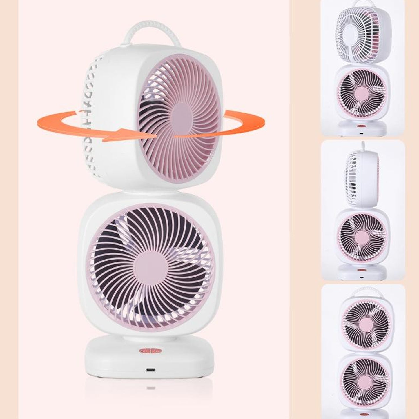 Compact portable table fan with dual heads