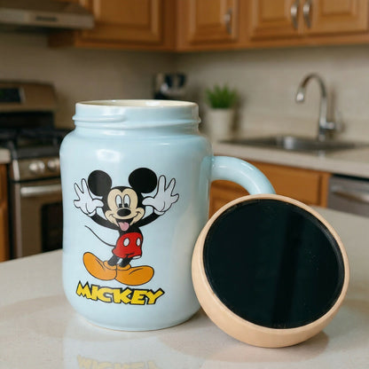 Cartoon Printed Ceramic Mug with Lid, Cute Coffee Tea Cup