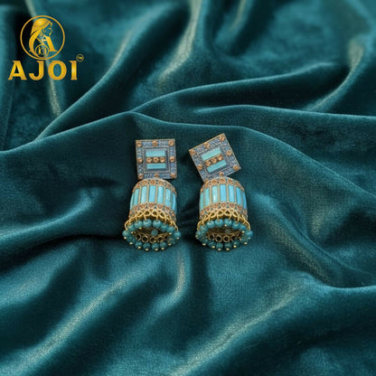 Royal Turquoise Blue Designer Earrings with Elegant Drop and Stone Accents