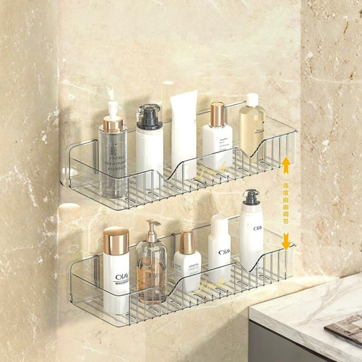 Transparent wall mounted shelf organizing kitchen spices