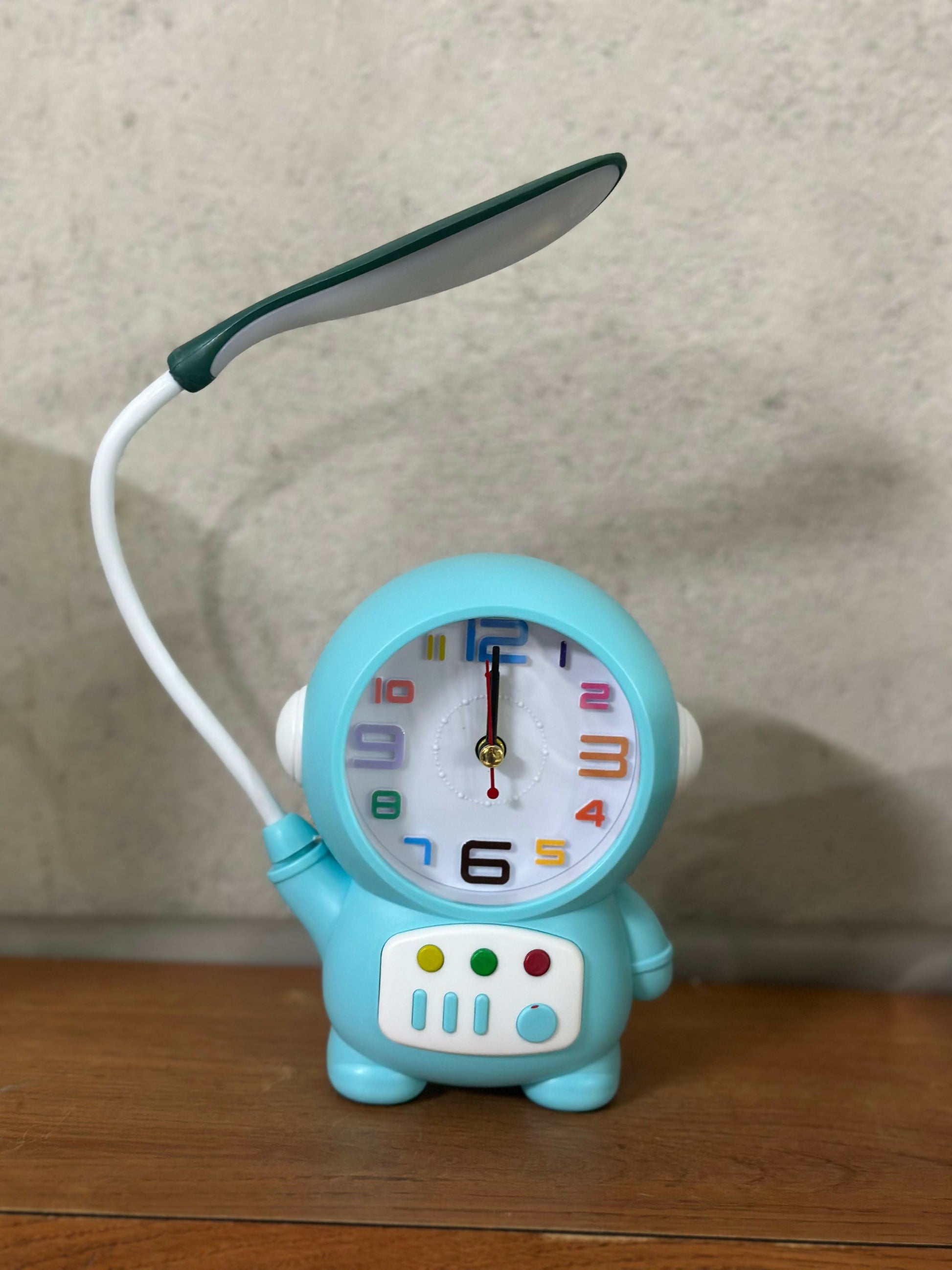 Astronaut Desk Lamp with Alarm Clock, USB Powered Study Light for Kids (BLUE)