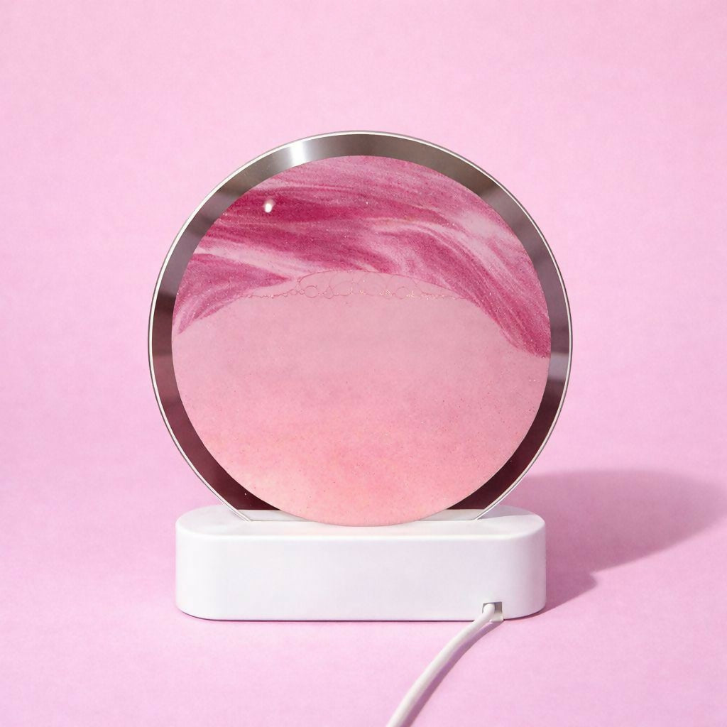 LED Round Static Blush Pink Sand Art Lamp | Cute Ambient Decorative Night Light