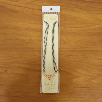 Rose Gold Finish Triple Strand Heart Charms & CZ Bar Mangalsutra with Teardrop Drop