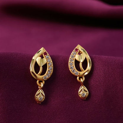 Ruby Blossom Teardrop Leaf Drop Gold and Stone Earrings
