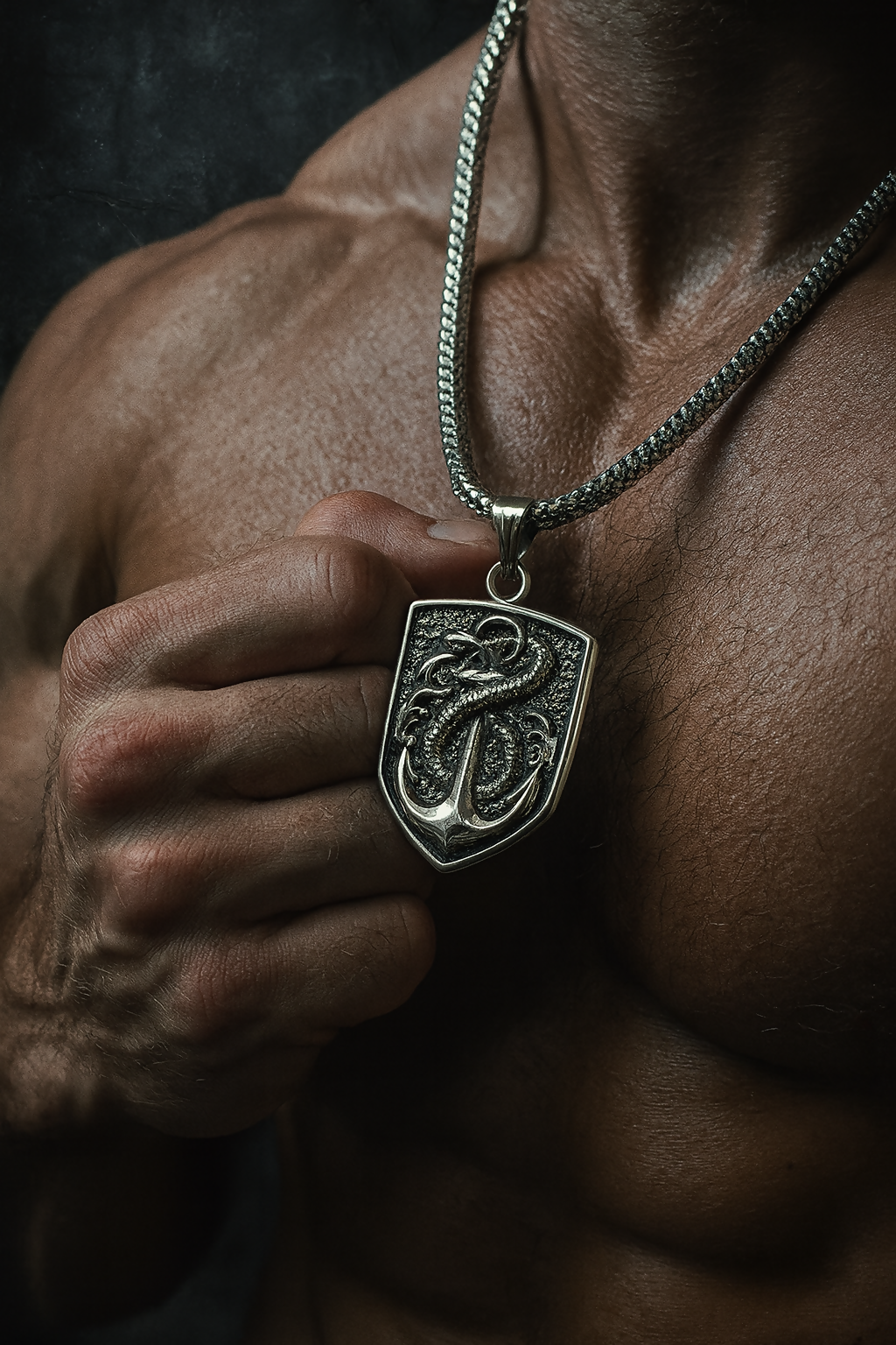 Silver Plated Shield Snake Pendant for Men