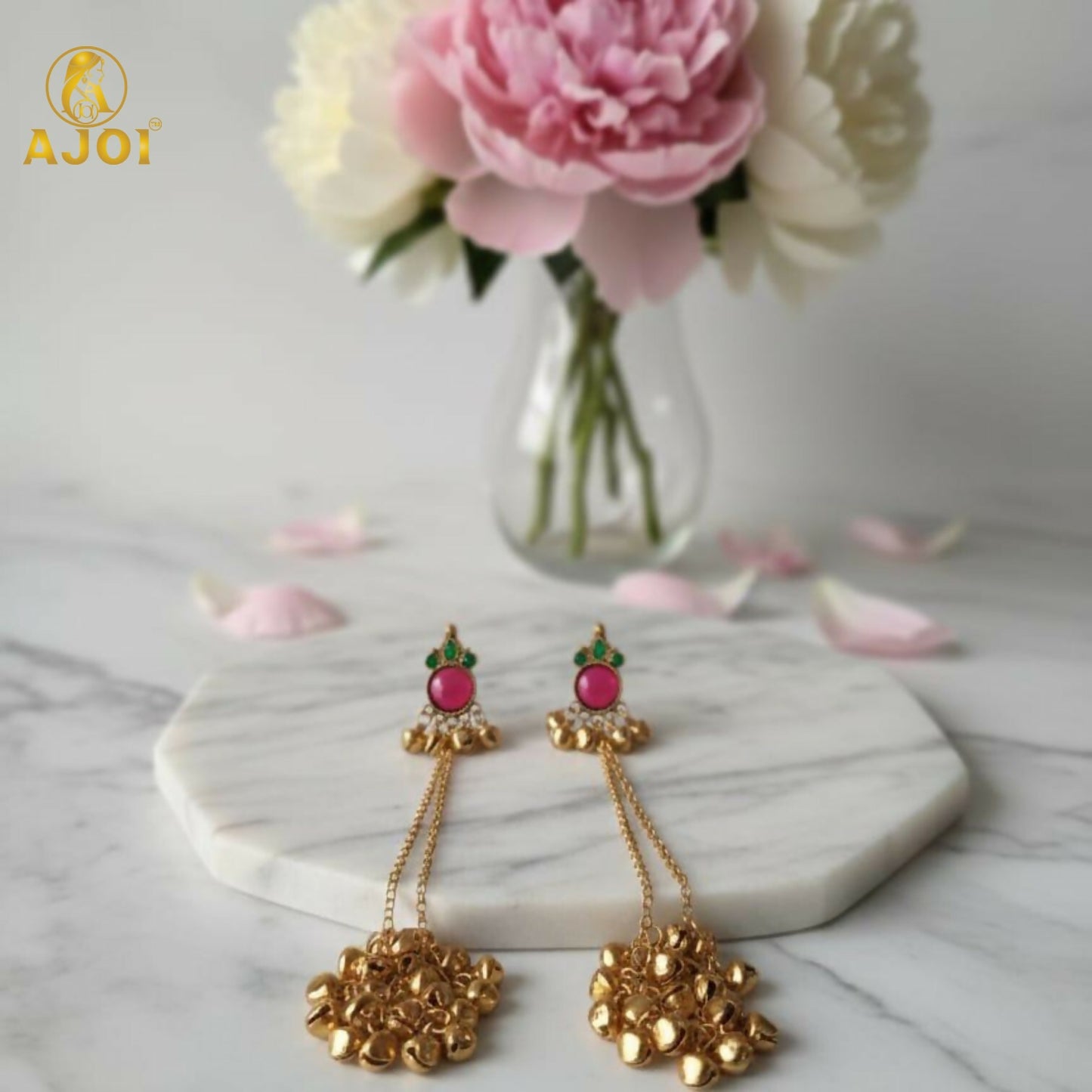 Regal Kashmiri Ghunghroo Danglers with Pink Chip Detailing