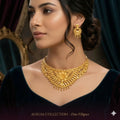 Gold Plated Designer Choker Necklace Set with Floral Earrings