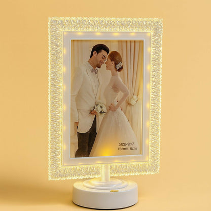 Premium LED Light Up Photo Frame for Table Decor | 5×7 Inch Crystal Border Tabletop Picture Frame with Warm White Lights | Wedding Photo Frame | Bedroom, Living Room, Office Decoration | Gifting for Anniversary, Birthday, Couple & Home Decor
