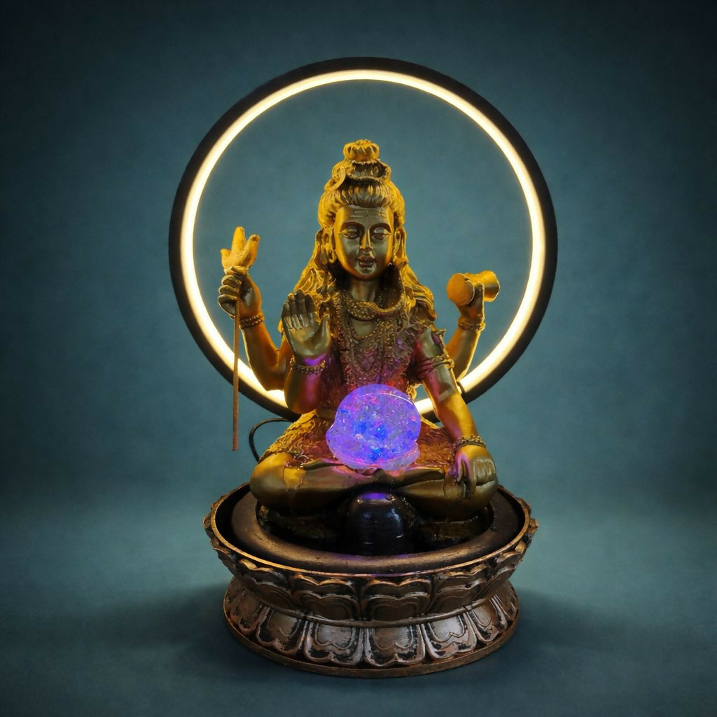 Lord Shiva LED Water Fountain with Halo Ring Light
